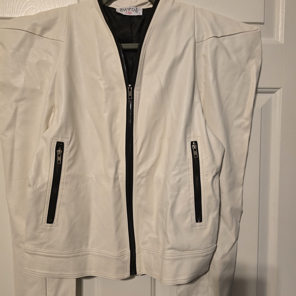Swank White Faux Leather Moto Jacket Size L